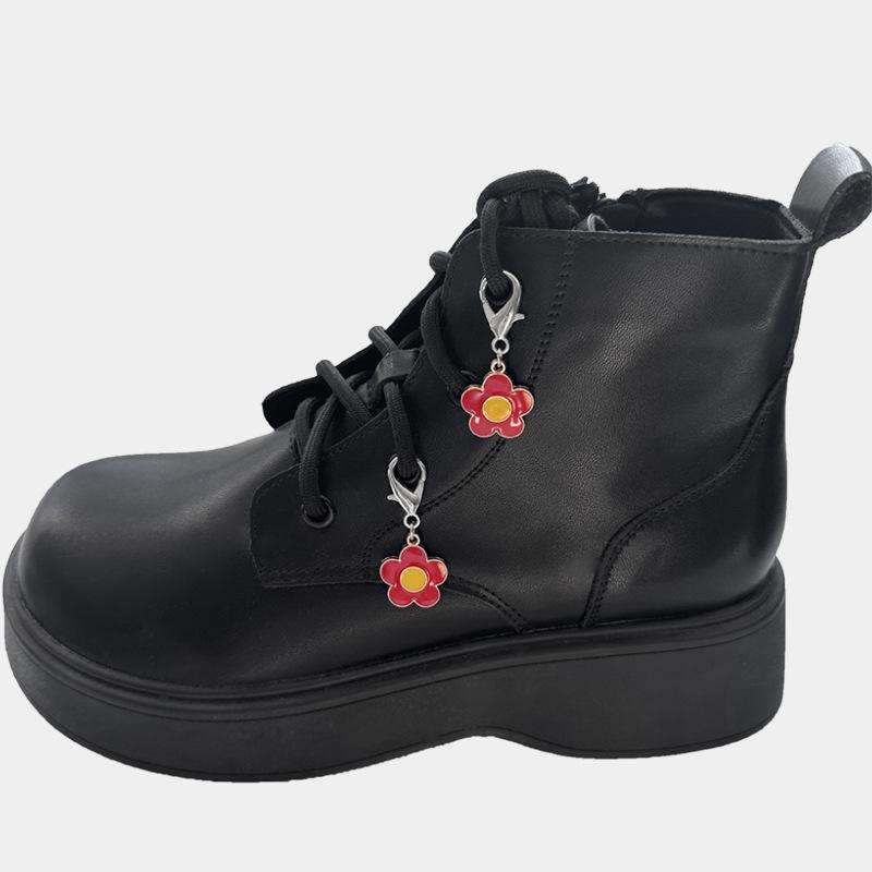 2pcs Oil-Drip Flower Shoe Buckle Boots Accessory Detachable Pendant Metal Shoe Pendant Small Red Flower Metal Charm Heel Decor
