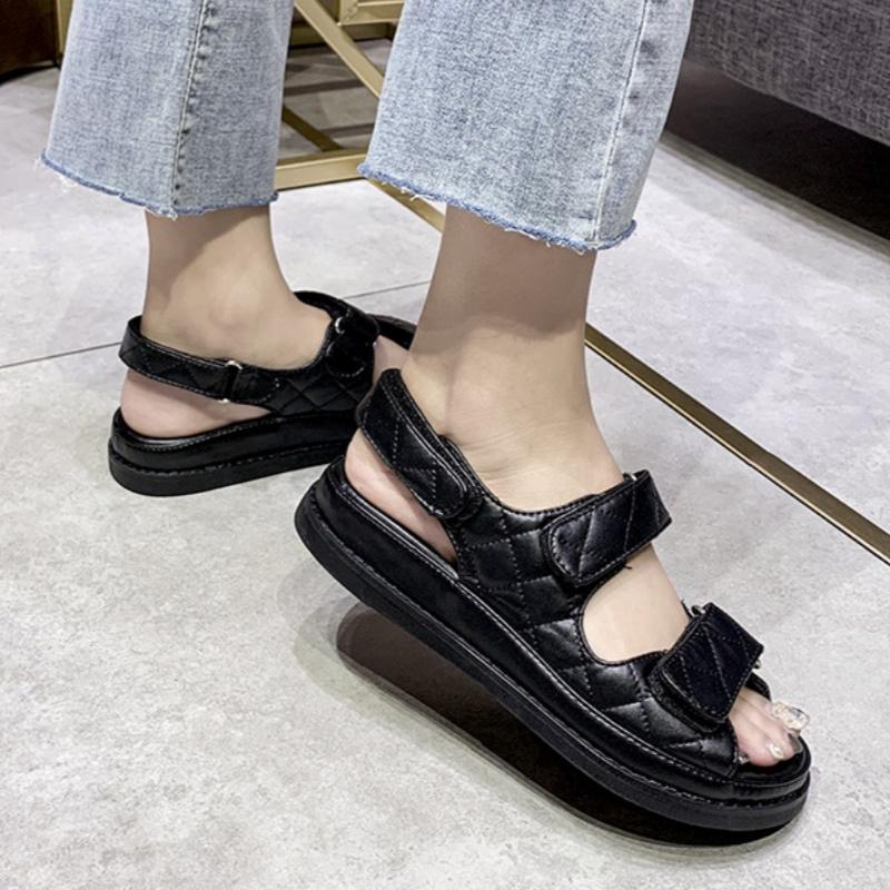 Fashion Summer New Minimalist Non-slip Sandals Diamond Grid Pattern Solid Color Women Flat Sandals Outdoor Fashion Comfy Women Sandals