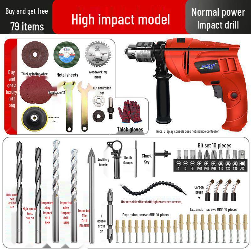 Electric Drill Set for Home & Woodworking - Includes Hand Drill, Drill Bits, and Toolbox