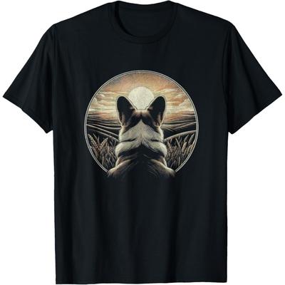 Vintage Cardigan Welsh Corgi Dog Retro Sunset Art Design T-Shirt for Men Women