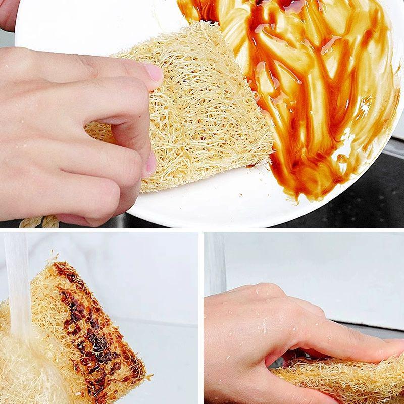 Natural Loofah Dishwashing Brush and Pot Scrubber - Durable Kitchen Decontamination Sponge Cleaner.