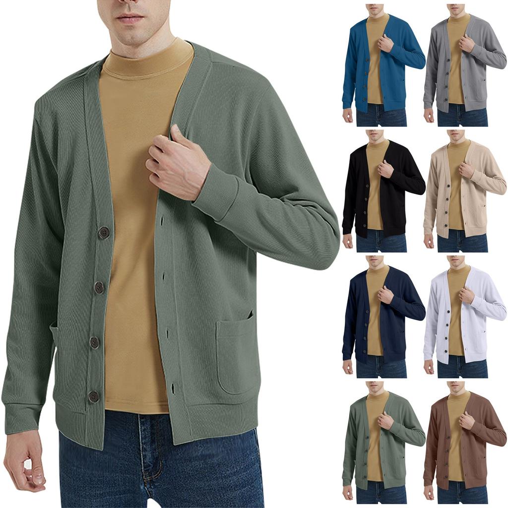 Men's Autumn And Winter Slim-Fit Knitted Cardigan V-Neck Long-Sleeved Sweater Jacket Men's Tops