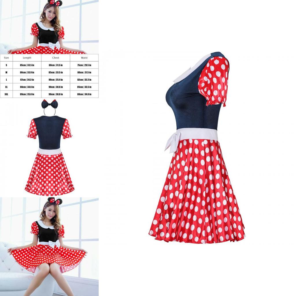 Charming Breathable Minnie Mouse Costume For Women In Red And Black Spandex
