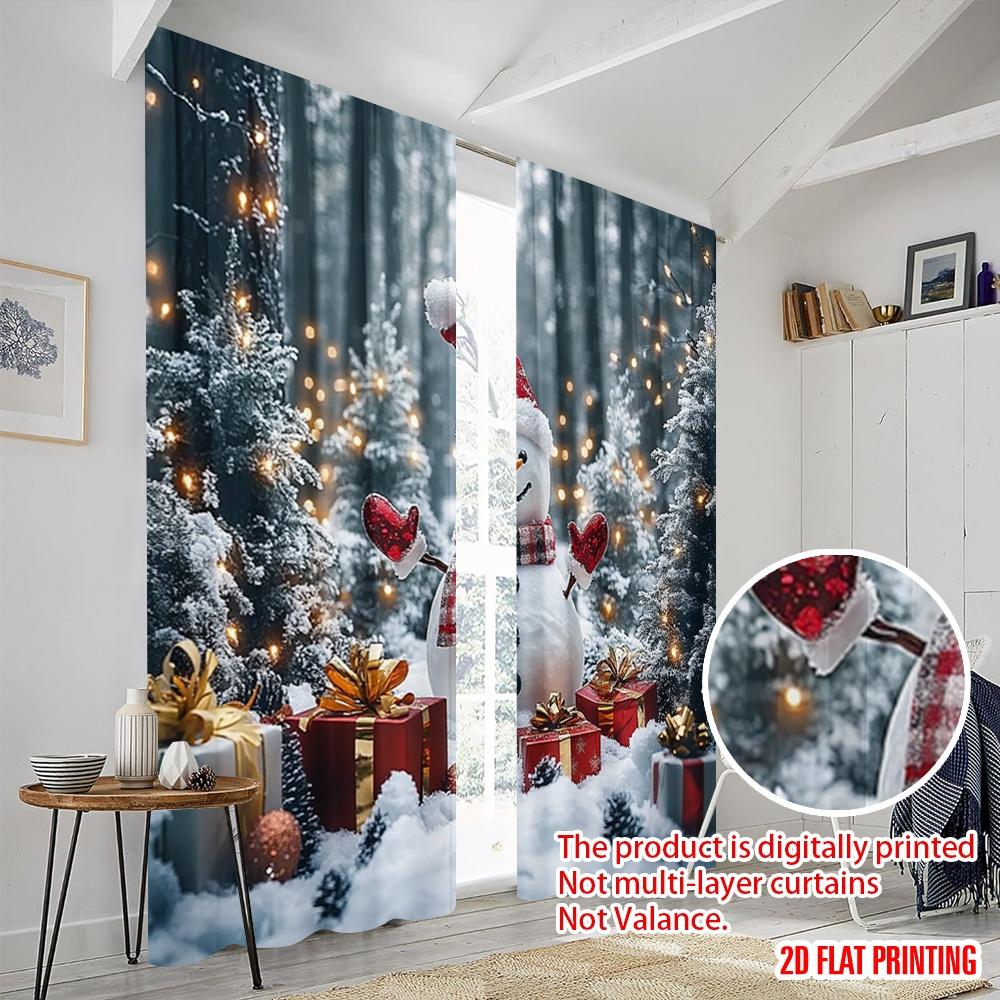 2pcs,2D Plane Printing Popular Curtain Panels Gifts and Christmas Trees (2) Durable Polyester (without Rod) Decorations For Home