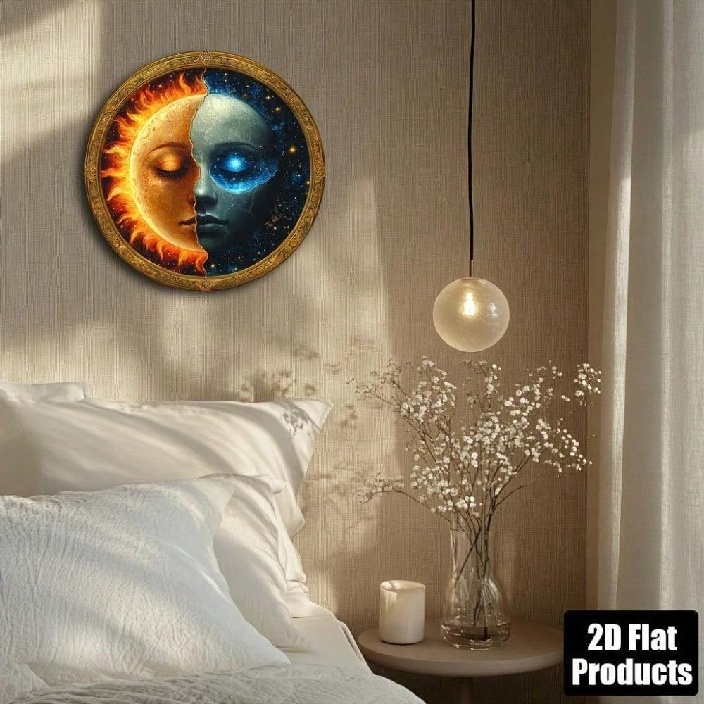Modern Abstract Sun Moon Metal Wall Art Geometric Aluminum Plaque Living Room Decor