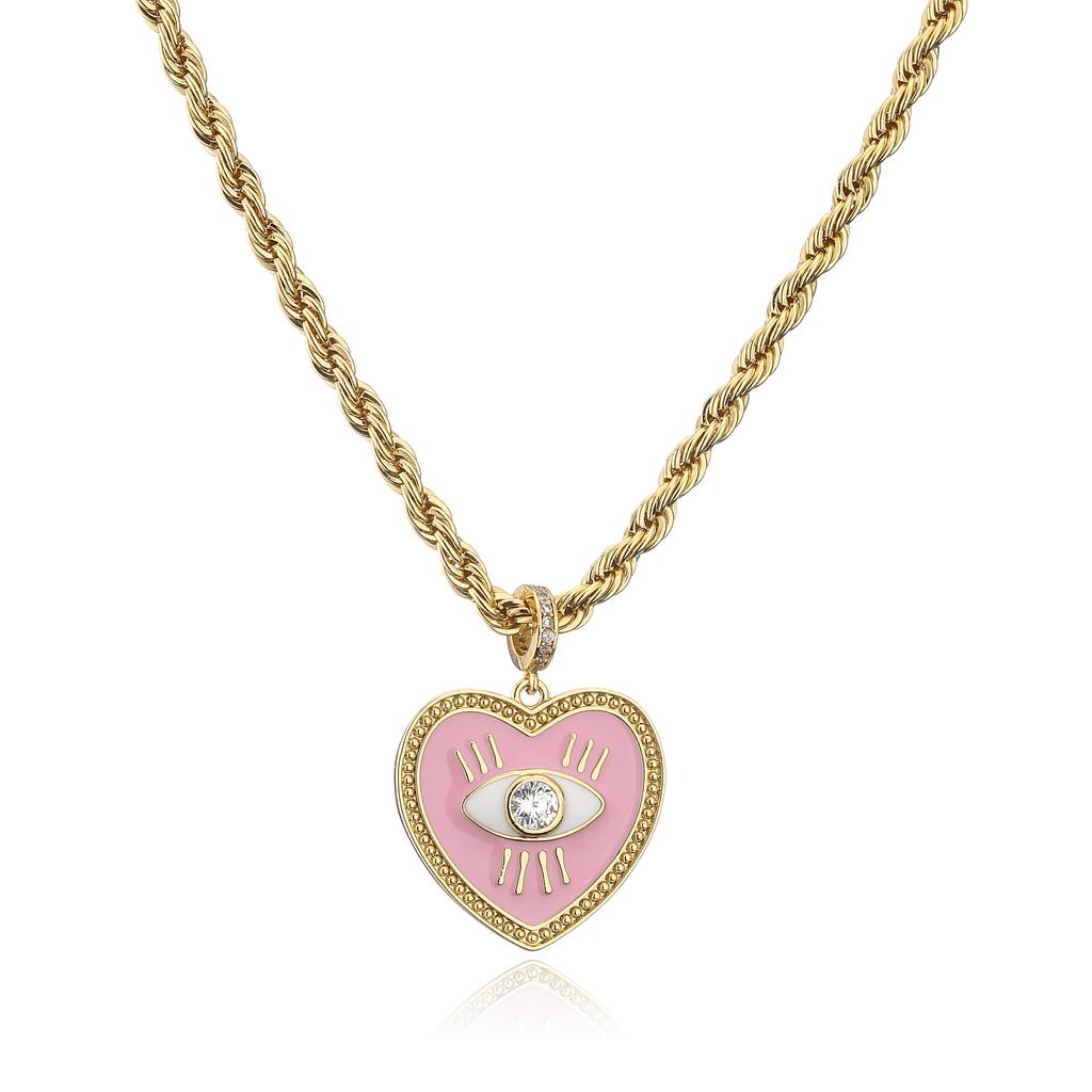 HECHENG,Colorful Enamel Heart Eyes Necklace,Twist Chain Stainless Steel Necklace,For Women Charm Zircon,Christmas gift