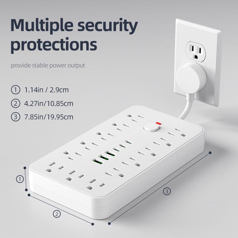 19-in-1 Multifunctional Power Strip with 3 USB Ports and US Plug Adapter for Mexico, Taiwan, Canada