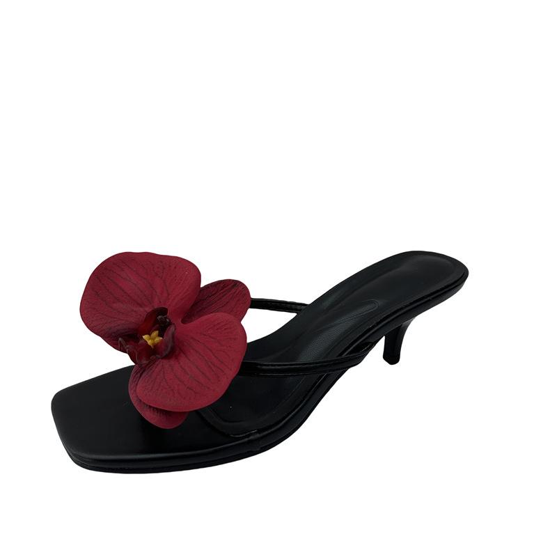 2025 new floral herringbone high-heeled cool slippers