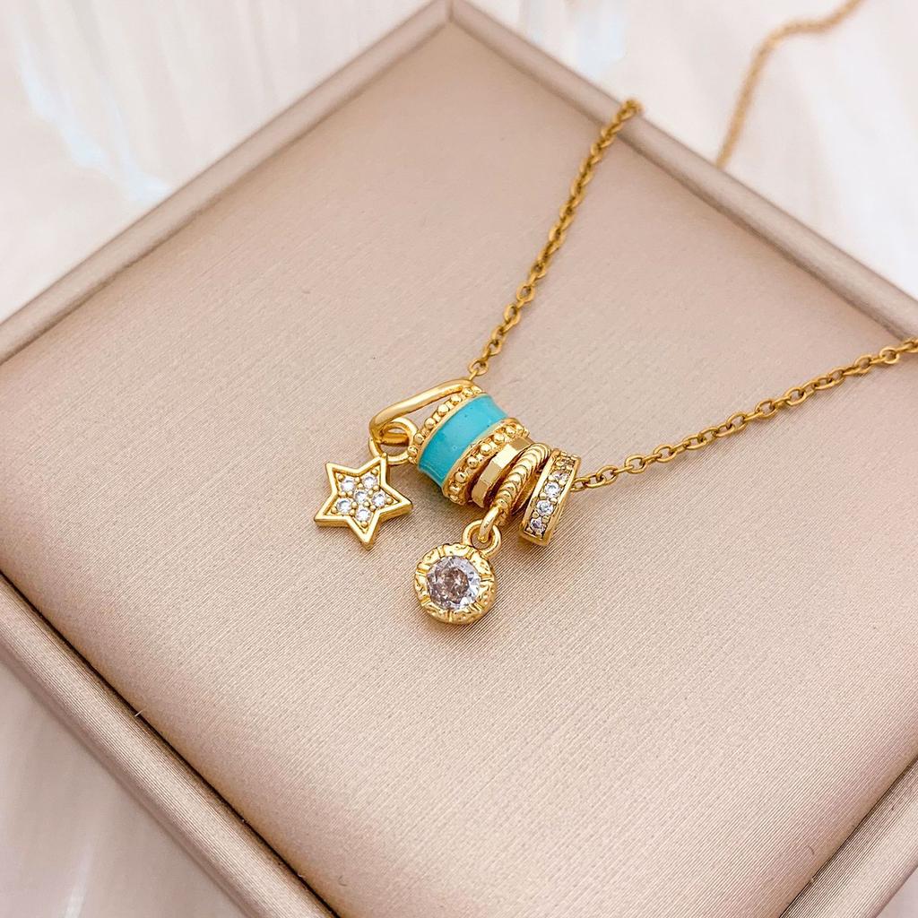 Necklace Explosive Square Ice Cream Color Necklace Light Luxury Micro-inlaid Zircon Temperament Advanced Sense Simple Accessories