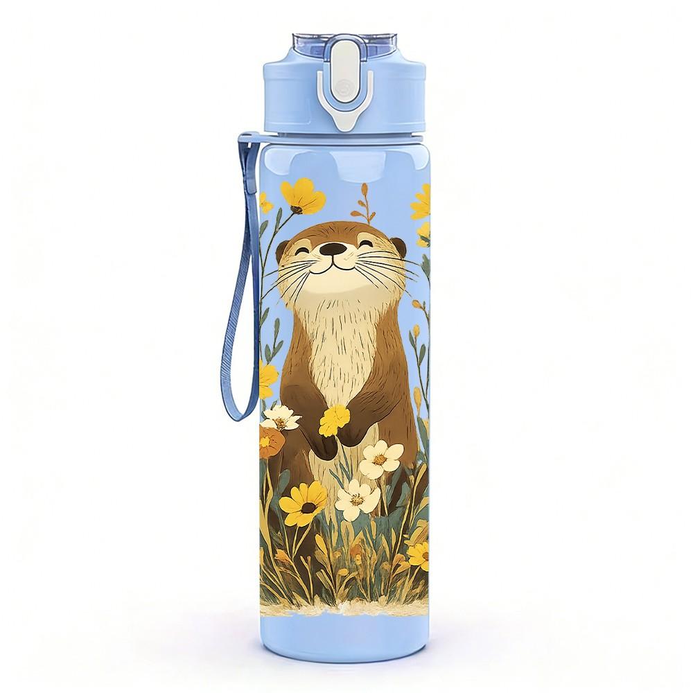 1PC Cute Prairie Dog Animal Print 750ml Color Plastic Sports Water Bottle Leakproof Flip Straw Lid Suitable for Sports Office Home Use