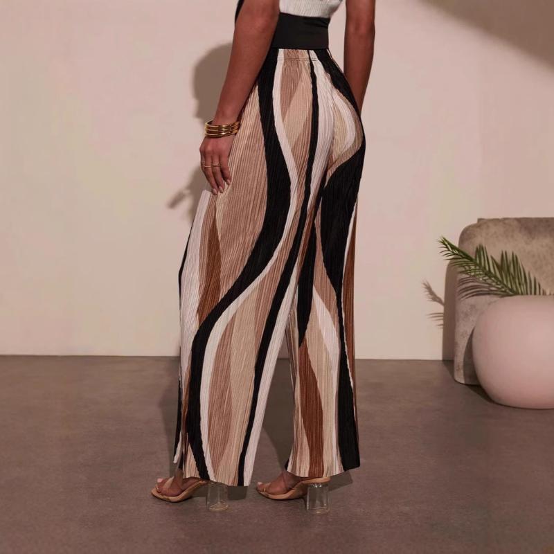 Women's High Waist Elastic Waist Abstract Print Pants Pleated Wide Leg Pants