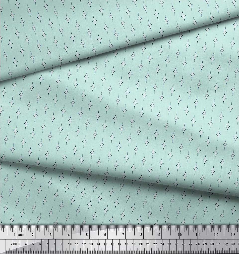 Soimoi Japan Crepe Satin Fabric Dot & Leaves Small Motif Shirting Print Fabric by the Metre 42 Inch