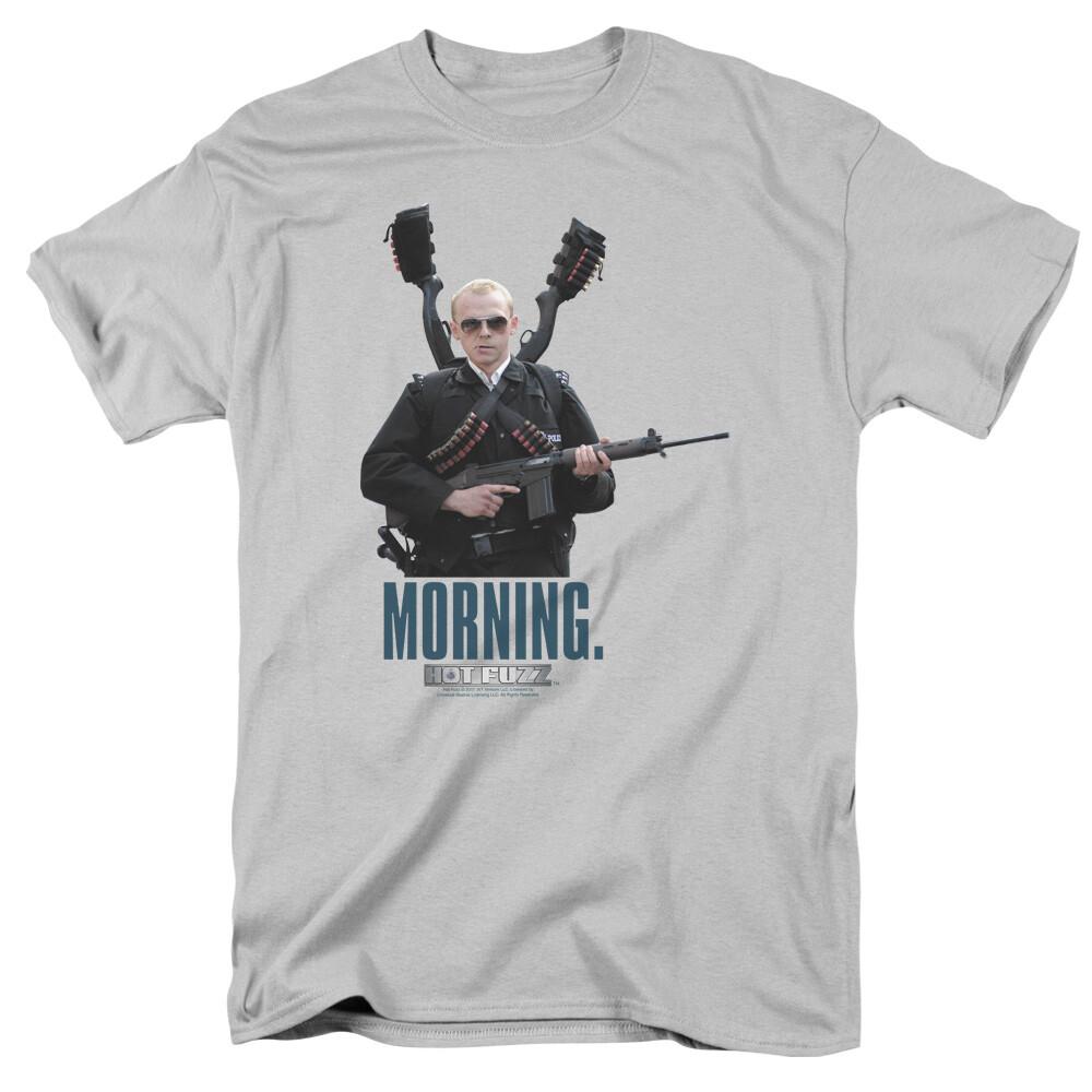 Hot Fuzz Morning T-shirt Mens Licensed Police Comedy Movie Tee Silver S
