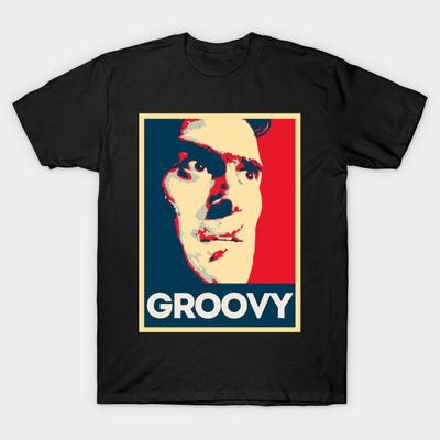 Men Black Print T-shirt Evil Dead Ash Williams Groovy No-Cut Transfer Paper Print Cotton Tshirt