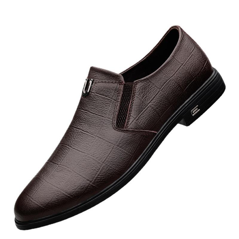 Men's Business Dress Leather Shoes Round Head Shallow Mouth Casual Shoes Men's Daily Versatile Small Leather Shoes