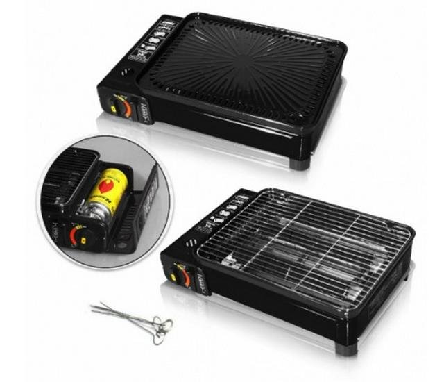 Portable Outdoor Smokeless Gas Grill for Camping and Barbecue with Cassette Gas Stove and Meat Rack