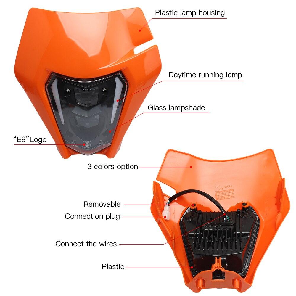 DirtBike Motorcycle LED Headlight Assembly For KTM EXC SX SXFXC XCF XCW XCFW Enduro Motocross Headlamp Fairing Modified Parts