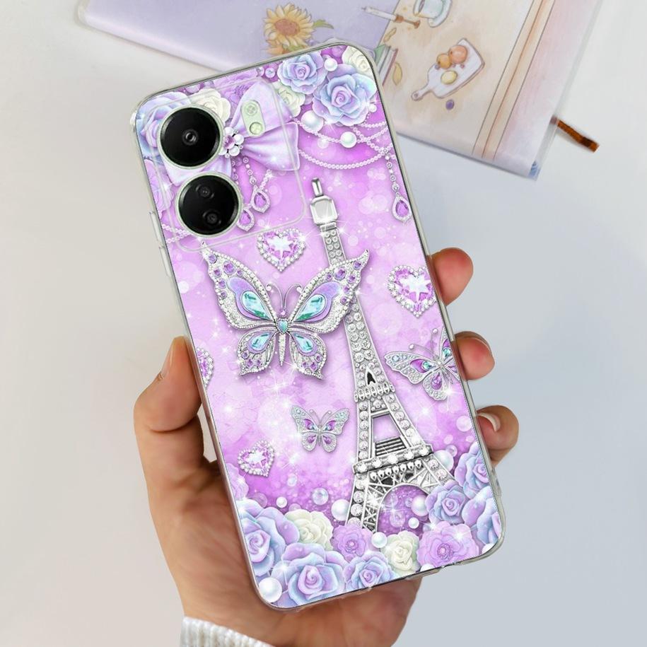 For Xiaomi POCO C65 Case Transparent Silicone Soft TPU Phone Cover For Xiaomi Mi Poco C65 Protective Bumper PocoC65 Flower Funda