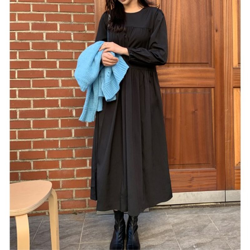 

K-style Plus Size Women s Clothing Spring & Fall New round Neck Fashion Commuter Ol Simple Loose Long Sleeves Dress Underskirt Black Black(Figure) 4XL