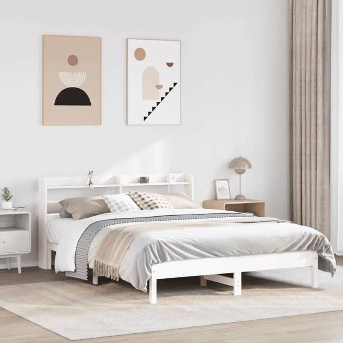 VidaXL Bed Frames and Headboard White 140x190 Cm Solid Pine Wood, Bed, Bedroom Furniture, Wooden Bed, Bed 3306901