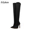 Fashion Women Over-the-Knee Winter Over The Knee Women Stretch High Heels Slip on Shoes for Women Pointed Toe Long Boots Botas De Mujer