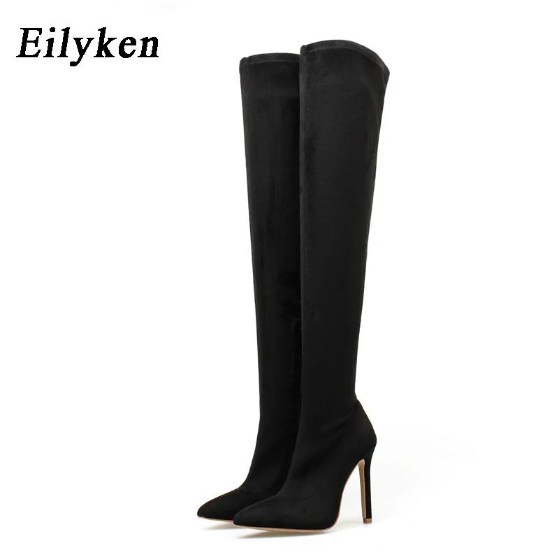 Fashion Women Over-the-Knee Winter Over The Knee Women Stretch High Heels Slip on Shoes for Women Pointed Toe Long Boots Botas De Mujer