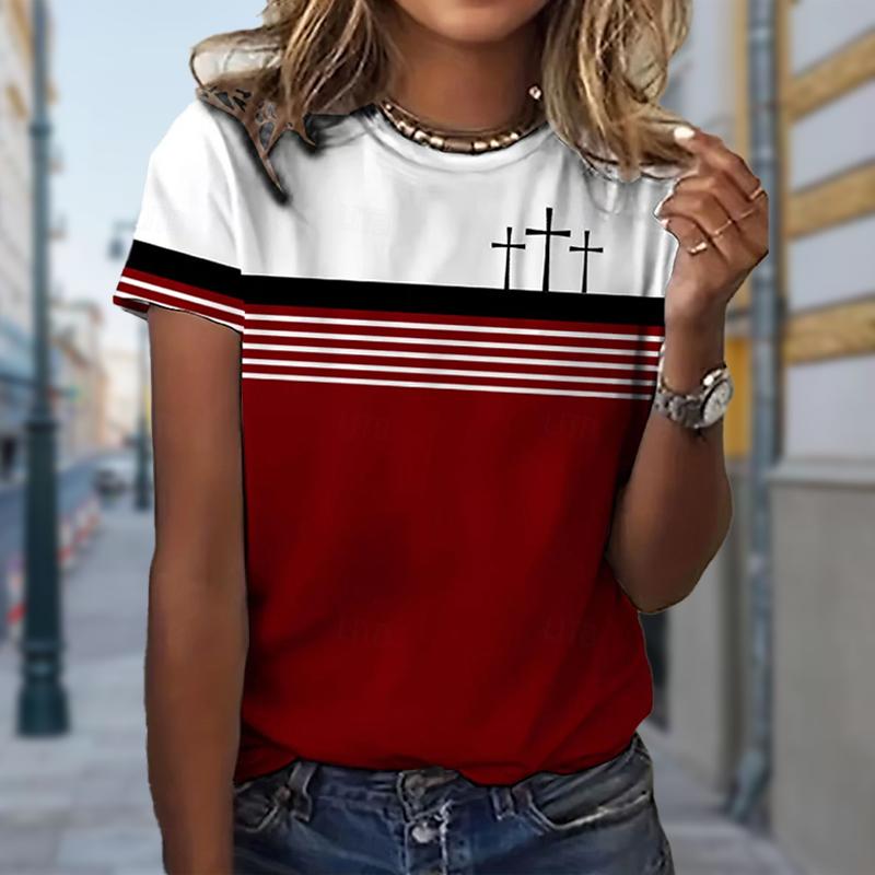 Dame Sommer T-skjorte Allsidig Trykk Retro Mote Kortermet T-skjorter Casual Trykte Topper