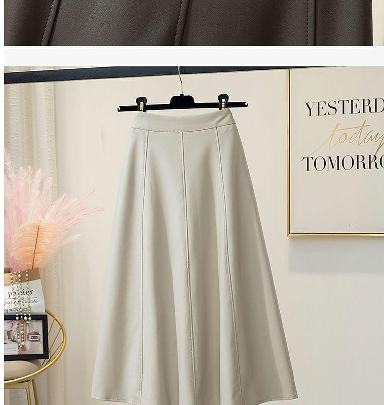 Szykowna spódnica midi A-line ze skóry PU dla kobiet - Kolekcja wiosenno-jesienna 2023 w stylu koreańskim