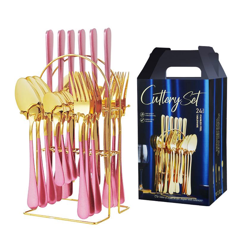 Western 24-Piece Stainless Steel Cutlery Set with Knife Holder Gift Box