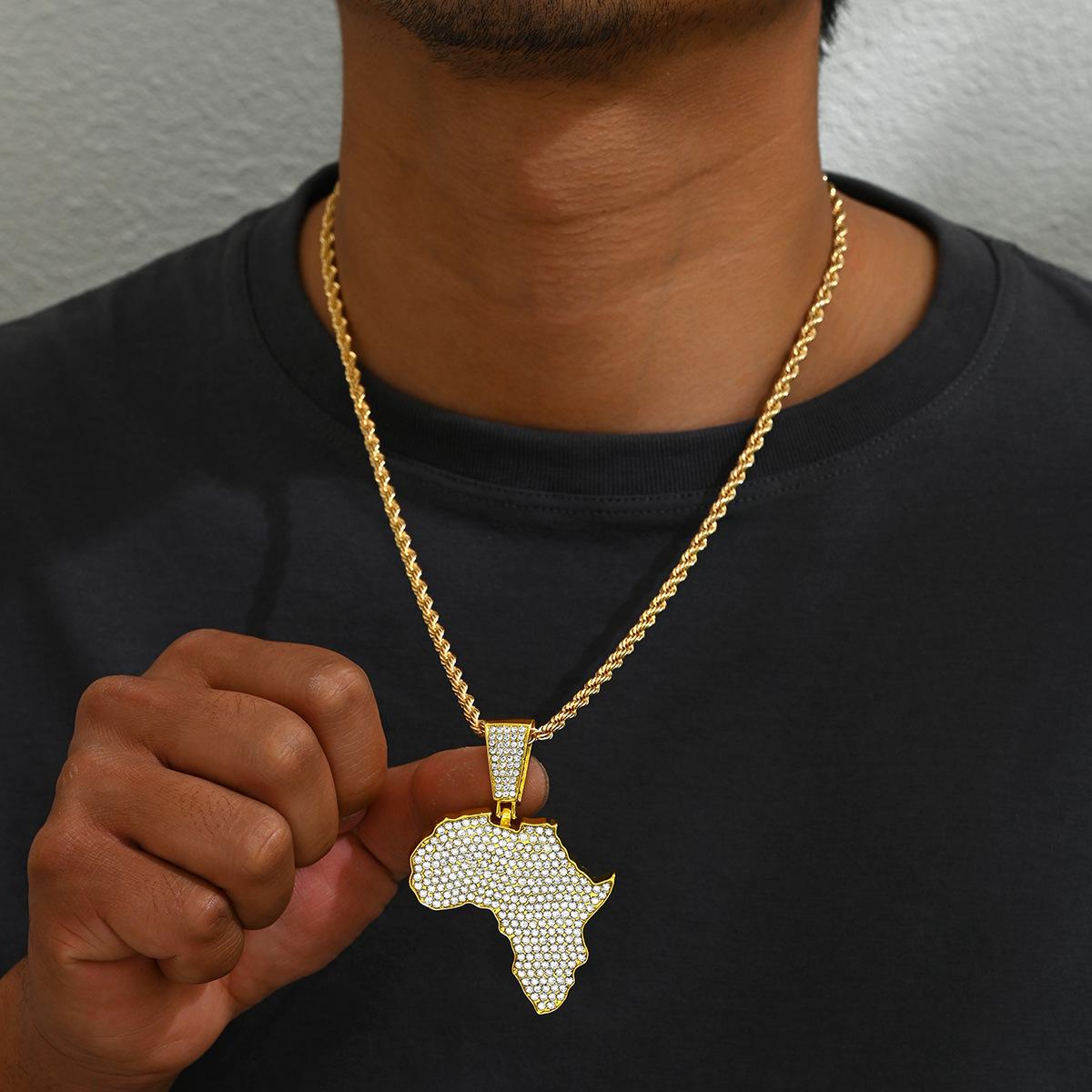 

Персонализированная подвеска в виде карты из бриллиантов, мужская цепочка на шею в стиле хип-хоп, универсальная вещь