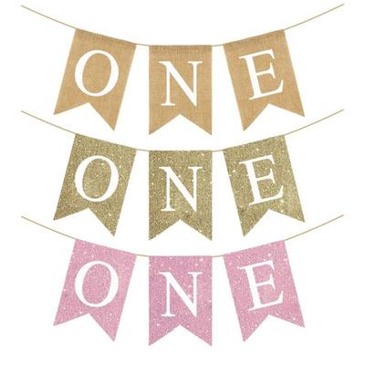 Adorable First Birthday Pennant Banners Burlap Highchair Swallowtail Flag Jewelry for Baby Photo Shoots and Parties