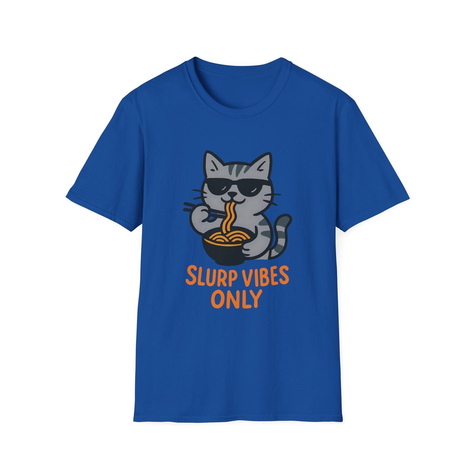 Unisex Softstyle T-Shirt Mens Womens Tees Top Sunglasses Cat Eats Noodles Chill Ramen Humor Shirt XL