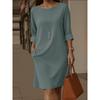 Elegant European & American Style Round Neck Dress with Pockets