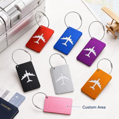 Customizable Aluminum Luggage Tag Travel Bag Suitcase ID Label with Secure Screw Lock Steel Cable Loop & Contact Address Card