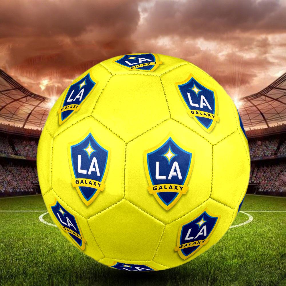 LA Galaxy Size 5 Soccer Ball, Machine-Stitched PVC, Durable & High Bounce, All Ages Fit, Fan Merchandise, Matches & Outdoor Use.