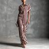 European and American Independent Station Cross-border Fashion Loose Lapel Long Striped Summer Popular Short Sleeve Women's Shirt Dress
