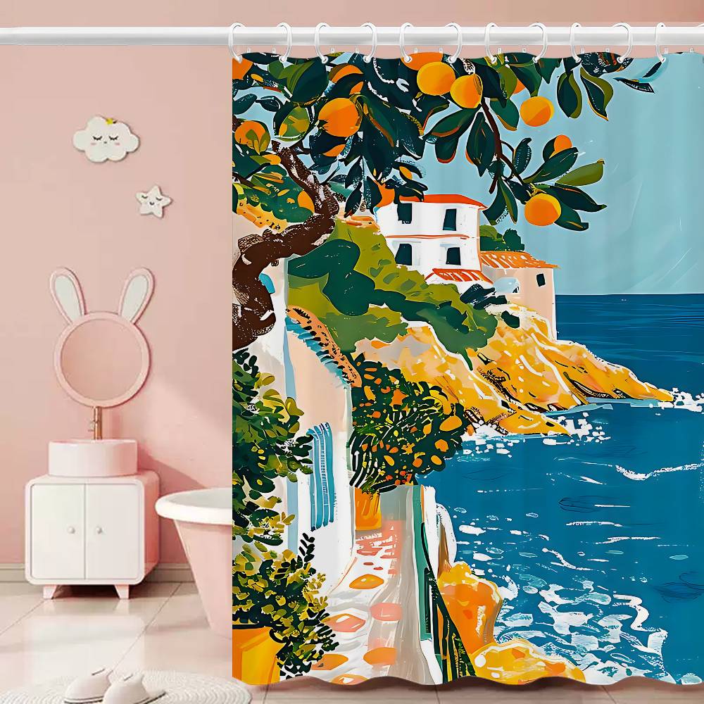 Mediterranean Lemon Cartoon Shower Curtain - Water-Repellent And Leak-Resistant, Mold And Mildew Resistant For