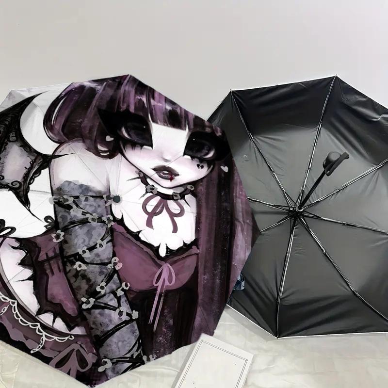 Dark Elegance: Gothic Devil Girl Print Umbrella - Auto Open/Closed, Outdoor Gear, Travel Accessory, Lightweight & Durable, Perfect Gift 148