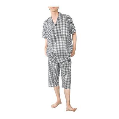 [ON NISHIKI] Men's Pajamas, Summer, Short Sleeves, 100% Cotton, Cool, Dobby Material, Skin-friendly, Open Front, Top and Bottom Set, 3/4 Length