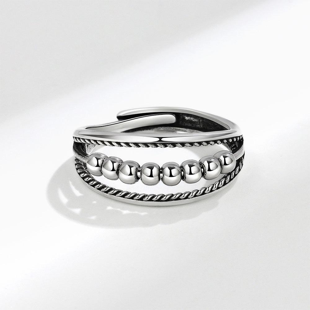 Stylish Geometric Chain Bead Index Ring For Women Versatile Niche Design Fashion Jewelry