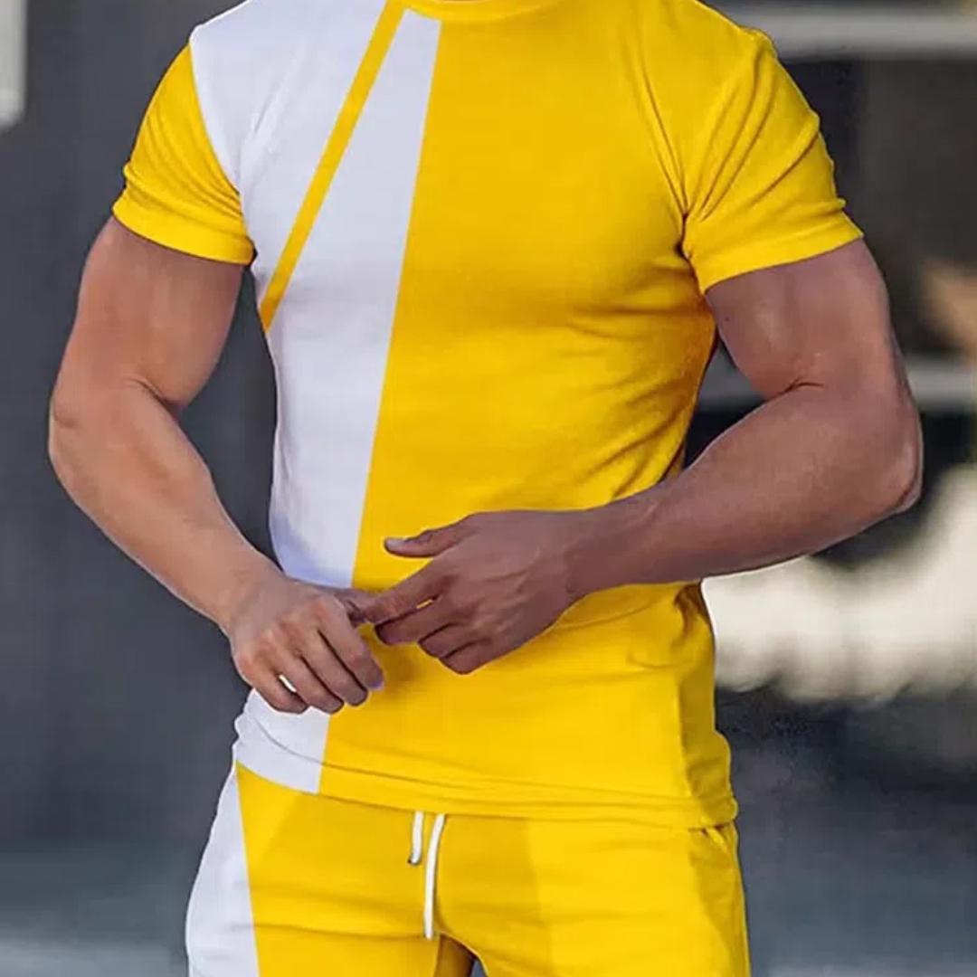 Лоскутный принт мужской комплект из 2 предметов повседневная мода футболка комплект — фото 3