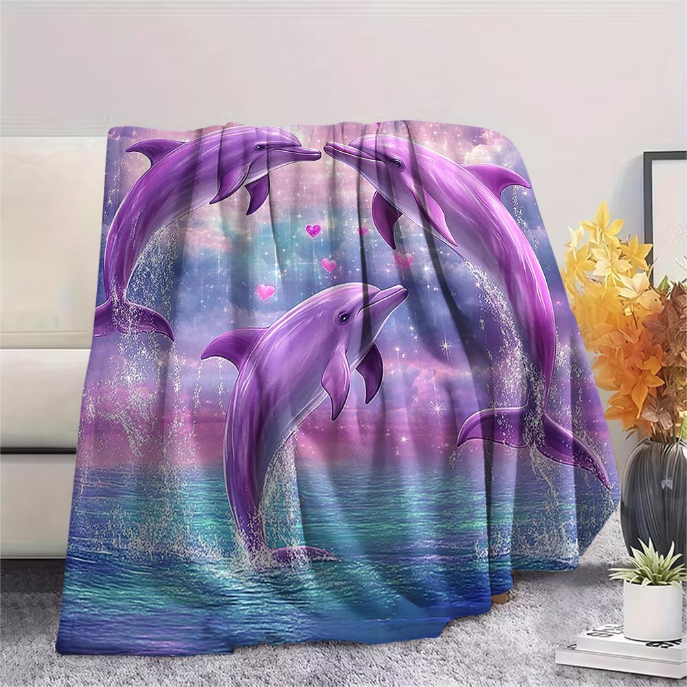 

Dolphin Print Flannel Blanket, High quality Comfortable for All Seasons, Home Decor, Warmth and Comfort, Perfect for Christmas Gifts 80cm x 120cm