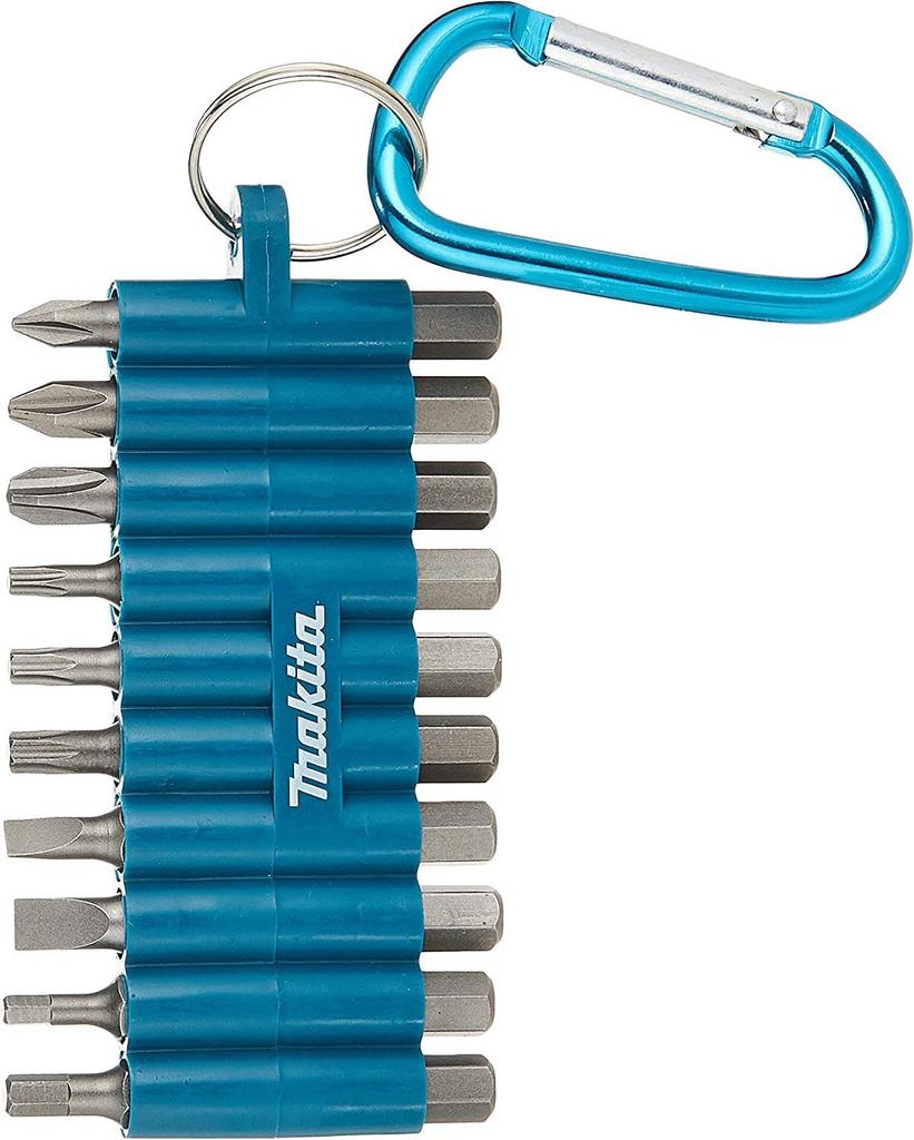 Makita Impact Driver Bit Set of 10 with Hex 13mm Groove Carabiner, D-67620, 6.35mm Shank, [Used]