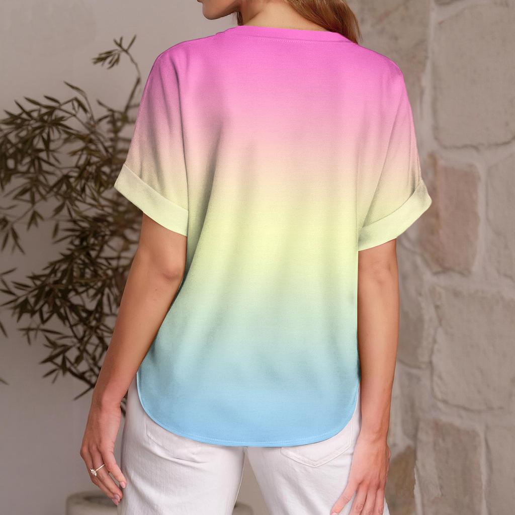 Women's Fashion Casual Everyday Versatile Gradient Print Slim-Fit Summer Short-Sleeve Top