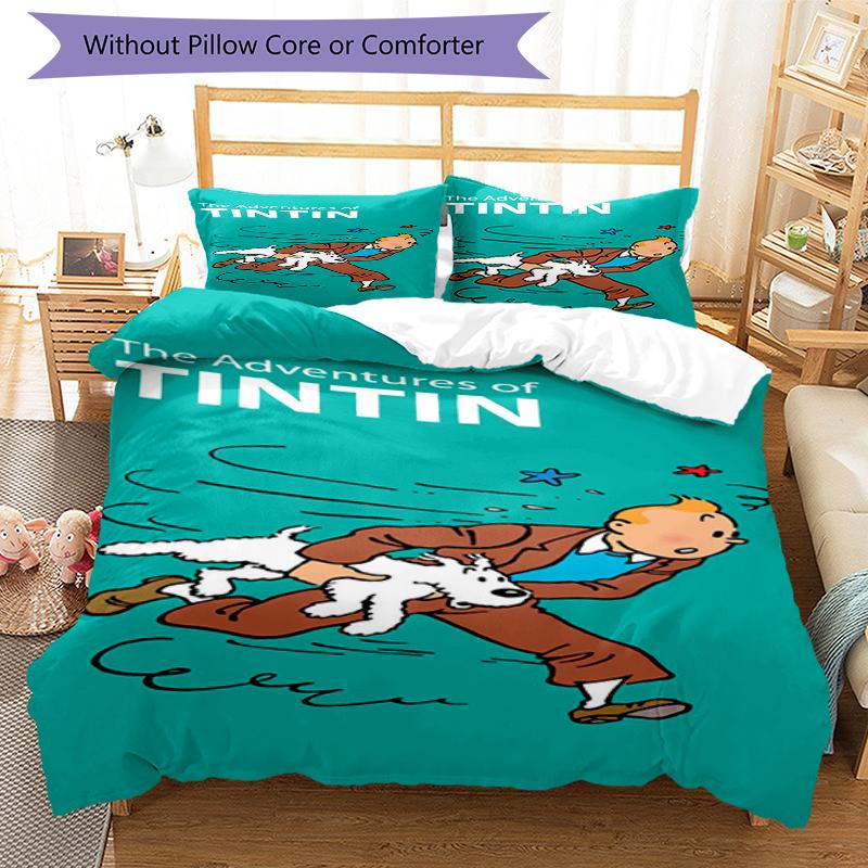 Juego de Ropa de Cama de 3 Piezas Las Aventuras de Tintín Cierre de Funda Nórdica Incluye 1 Funda Nórdica y 2 Fundas de Almohada, Suave y Cómodo para Todas las Estaciones.
