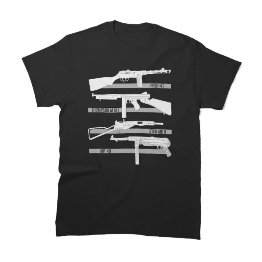 WWII Famous Submachine Guns TShirt 100 Cotton ONeck Summer Short Sleeve Casual Mens Tshirt Size S3XL