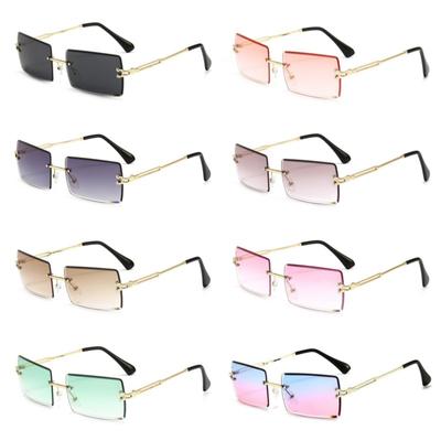 Óculos de sol retrô femininos, óculos de sol degradê sem aro, óculos de sol da moda, lentes de corte, óculos sem armação para mulheres