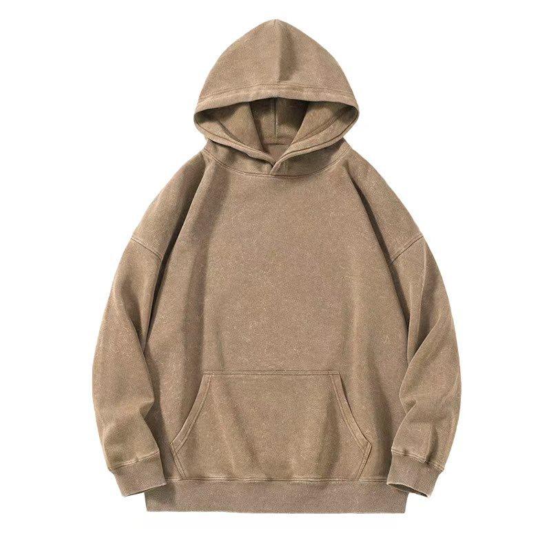 Washed Batik Hoodie Heavyweight American Vintage Loose Plain Color Long Sleeve Trendy Unisex