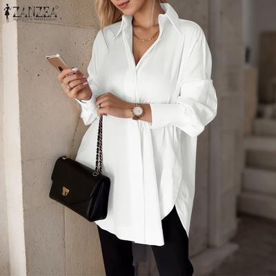 Women Turn Down Collar Loose Long Sleeve Button Blouse