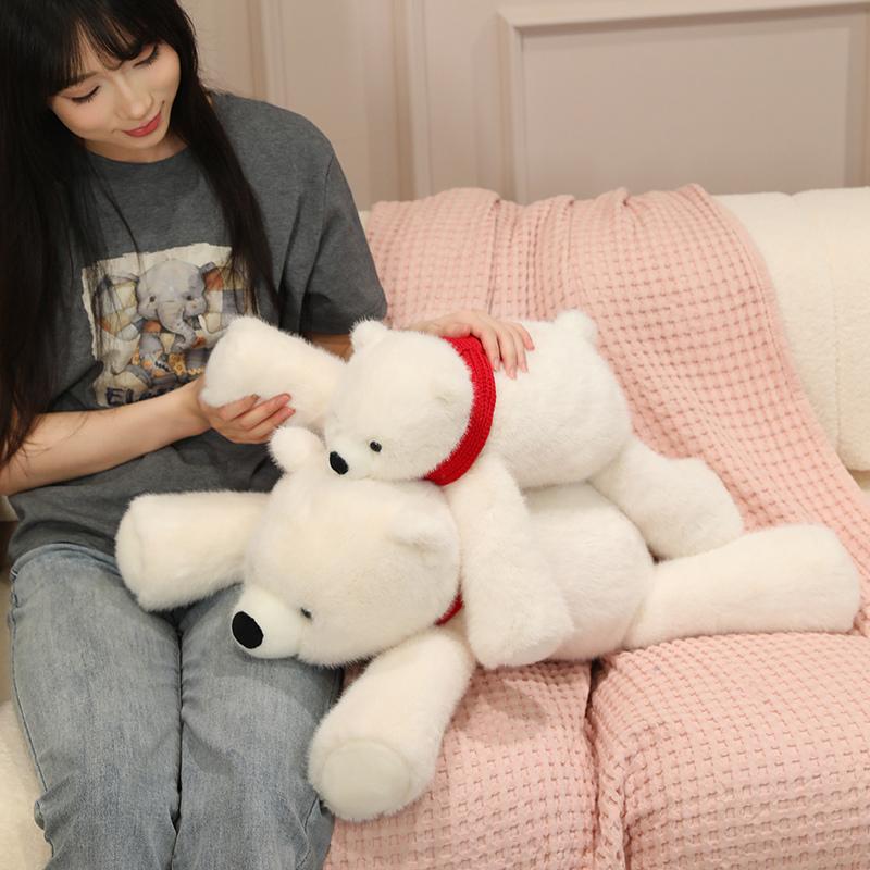Kawaii Polar Bear Plush Toys Stuffed Soft Lying Polar Bear Pillow Toys Cute For Girls Boys Best Birthday Gifts For Women Lovers